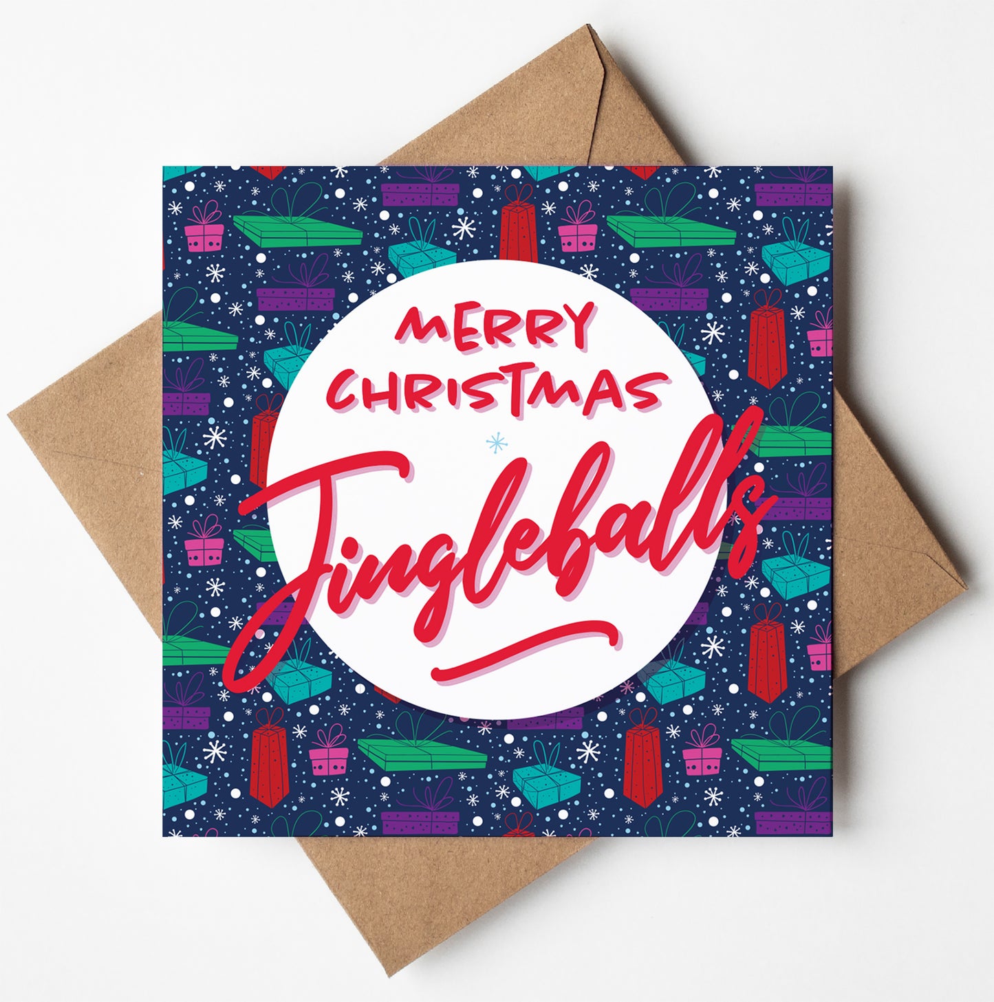 Merry Christmas Jingleballs Pressies Navy Card (Pack of 6)