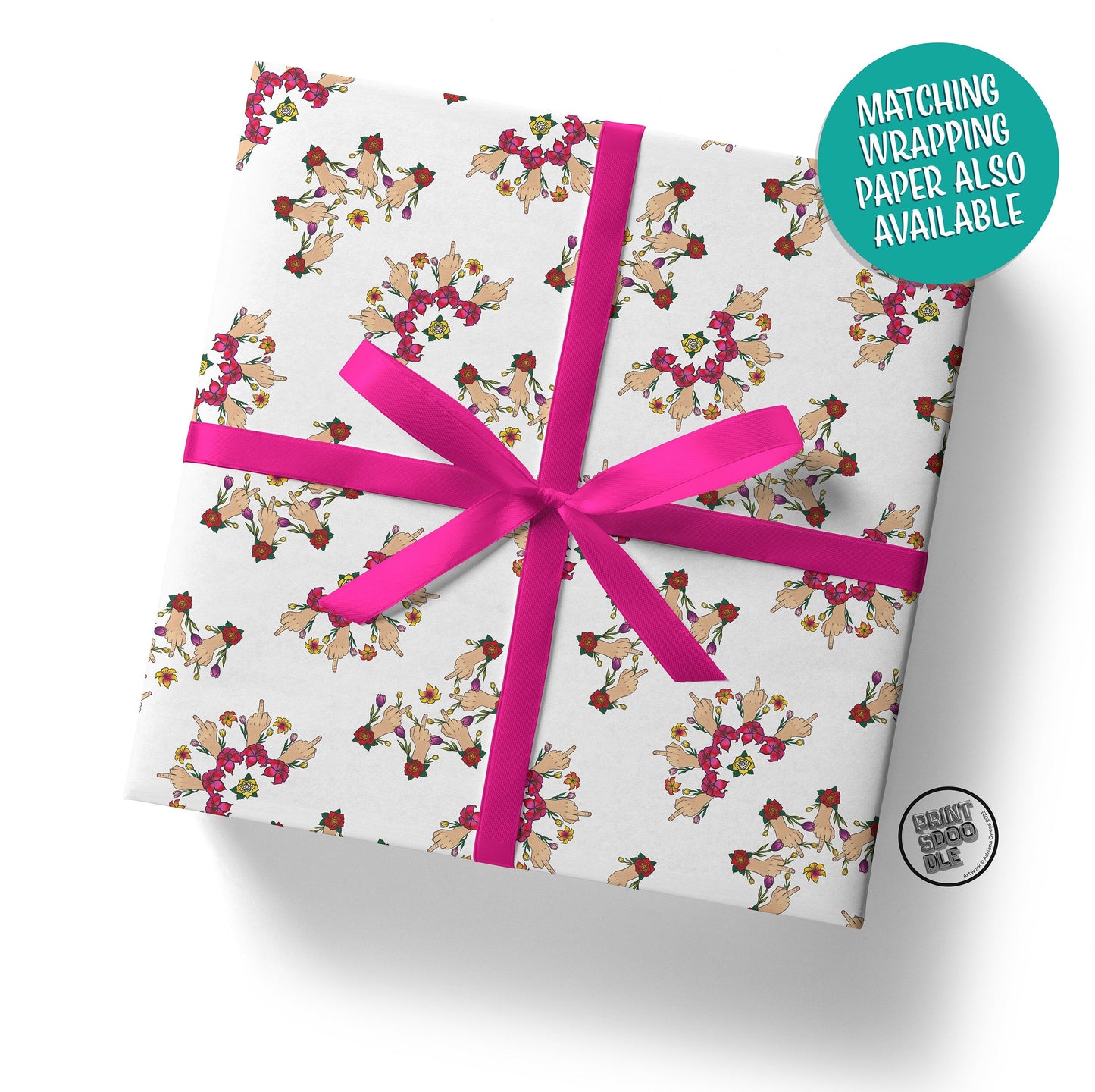 A funny farewell card called the "What Kind Of Fuckery Tattoo Card," featuring a hand holding up the middle finger, surrounded by flowers and leaves. The text around the image reads, "WHAT KIND OF FUCKERY IS THIS?" with "TRAITOR" at the bottom—perfect for an offensive leaving card!