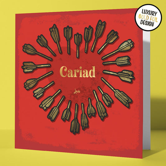Cariad - Welsh Love Bilingual Welsh Love Card Gold Foil Detail (Pack of 6)