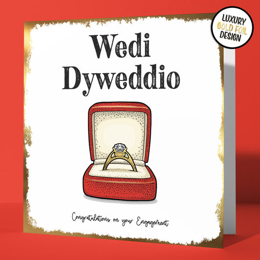Welsh Bilingual Wedi Dyweddio -  Engagement Congratulations Card Gold Foil (Pack of 6)