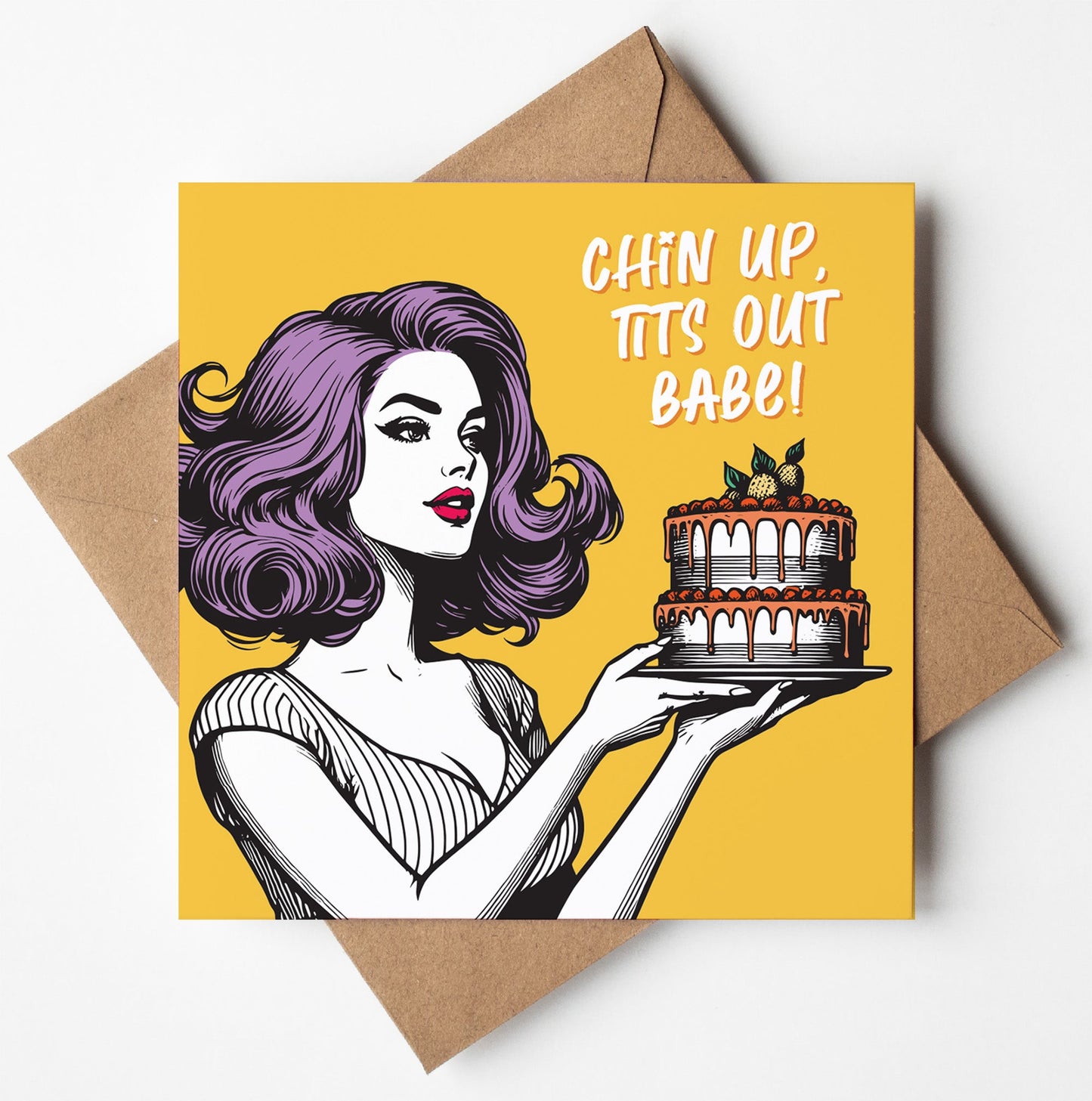Chin Up, Tits Out Babe! Vintage Babes Happy Birthday Card (Pack of 6)