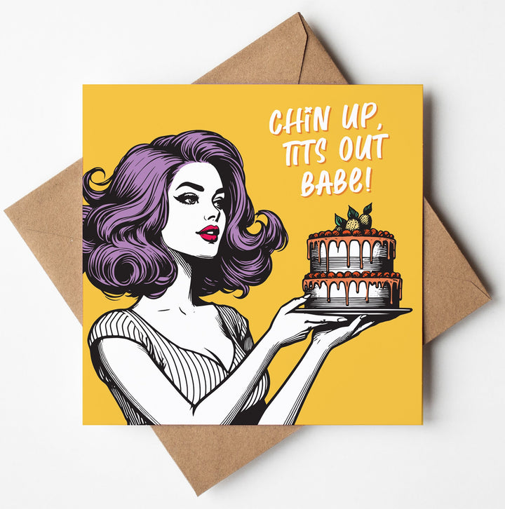 Chin Up, Tits Out Babe! Vintage Babes Happy Birthday Card (Pack of 6)