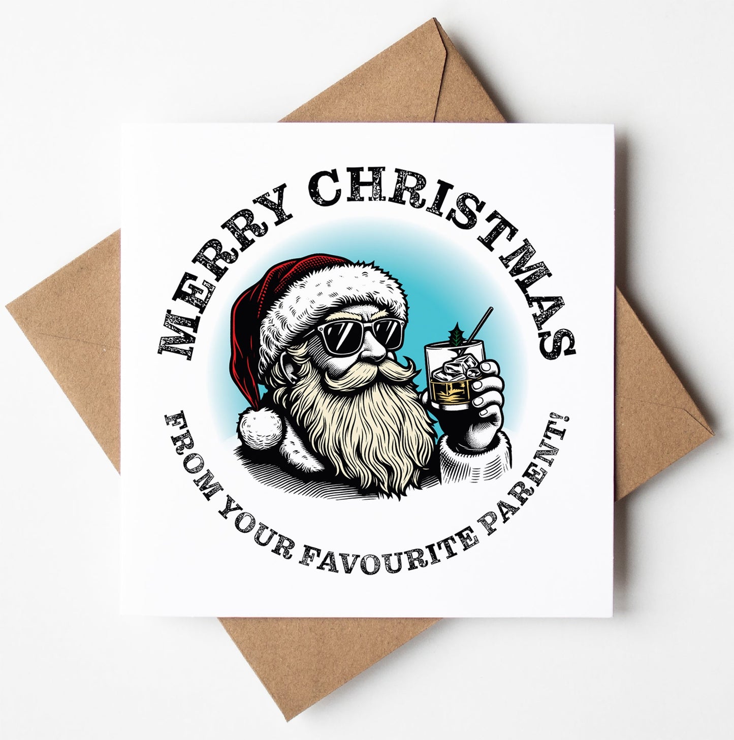 Sunglass Santa's Merry Xmas From Your Favourite Parent Card (Pack of 6)