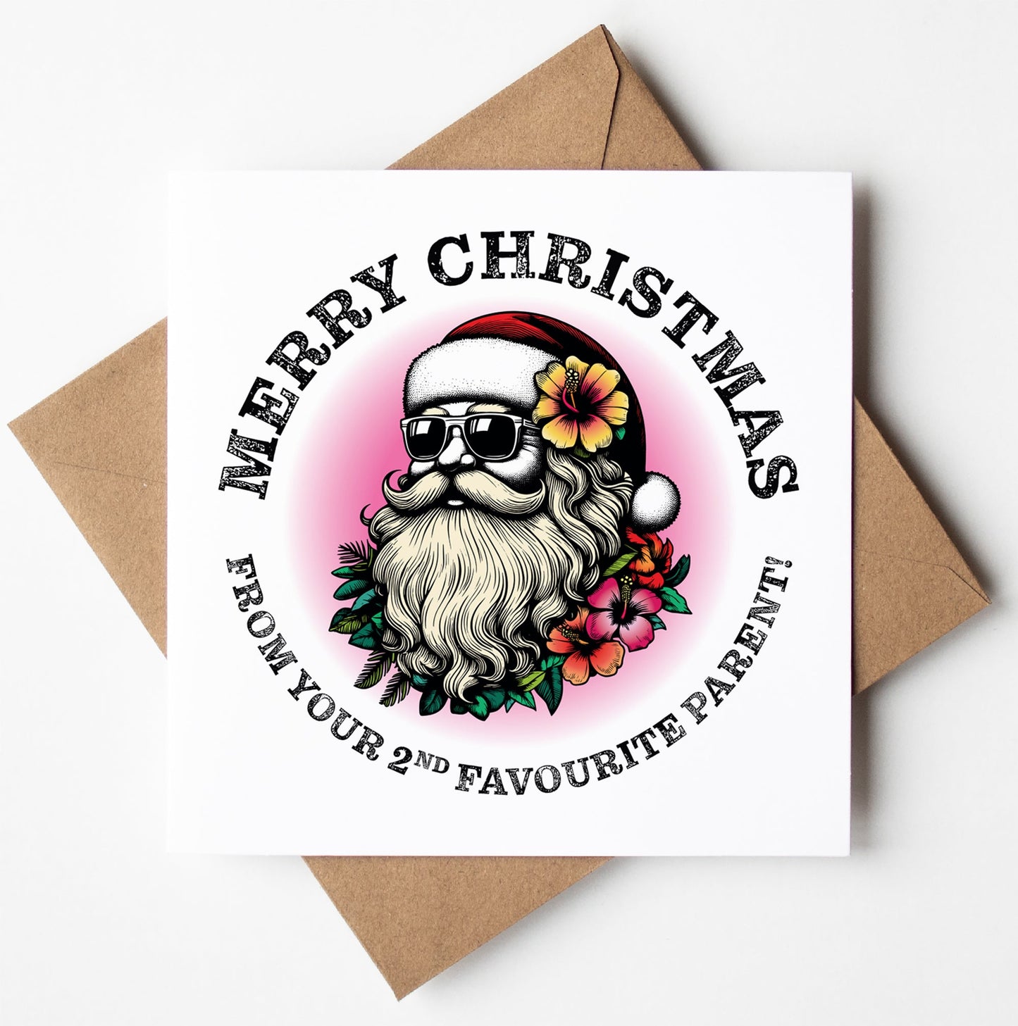 Sunglass Santa's Merry Xmas From Your 2nd Favourite Parent Card (Pack of 6)