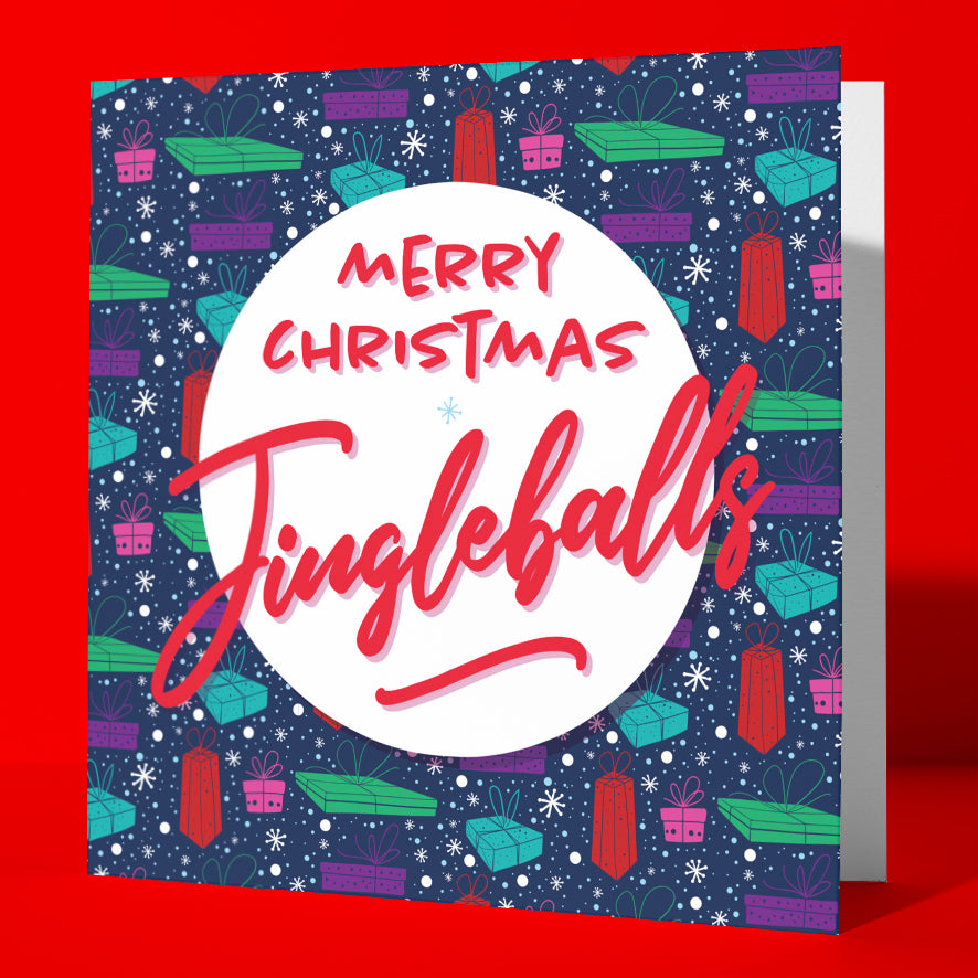 Merry Christmas Jingleballs Pressies Navy Card (Pack of 6)