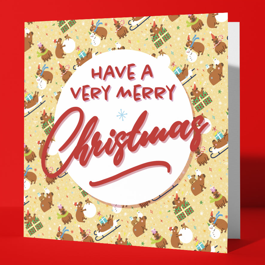 Merry Christmas Cute Capybara Chaos Card (Pack of 6)