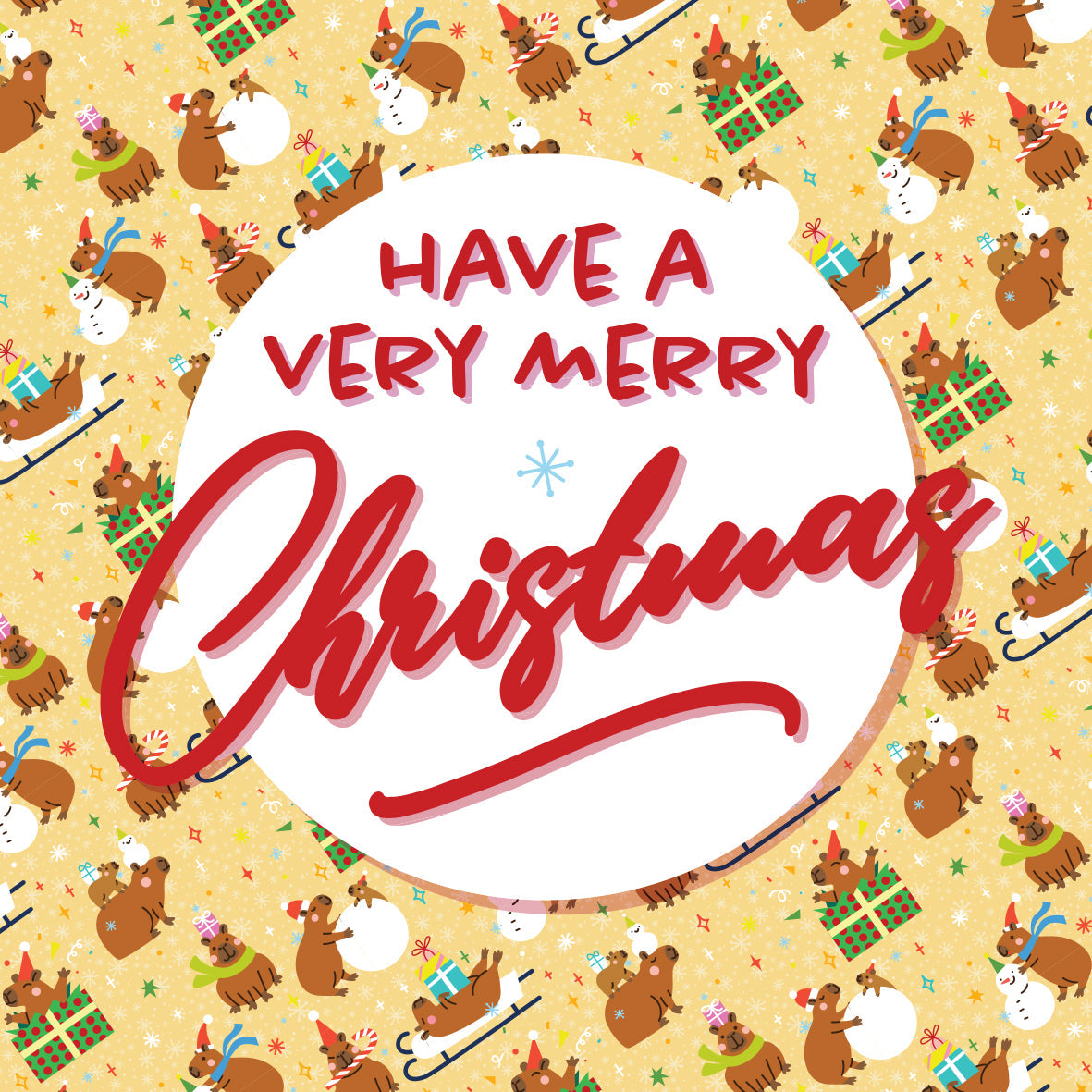 Merry Christmas Cute Capybara Chaos Card (Pack of 6)