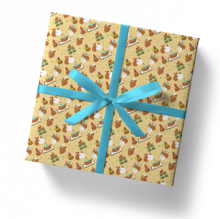 NEW! Cute Capybara Chaos Christmas Gift Wrap - Flat Sheet