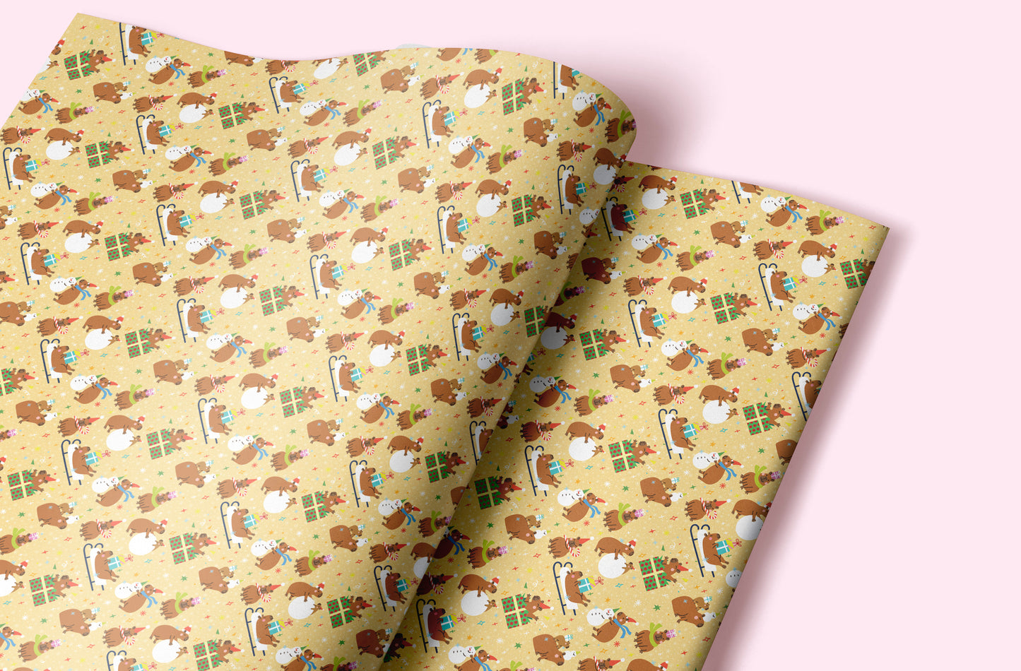NEW! Cute Capybara Chaos Christmas Gift Wrap - Flat Sheet