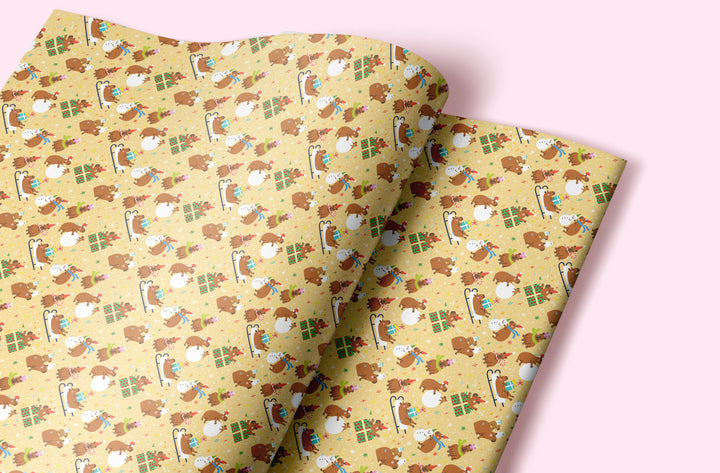 NEW! Cute Capybara Chaos Christmas Gift Wrap - Flat Sheet
