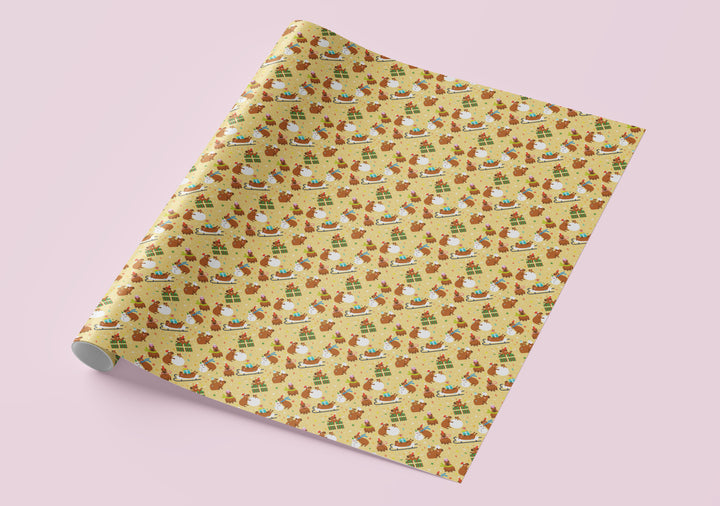 NEW! Cute Capybara Chaos Christmas Gift Wrap - Flat Sheet