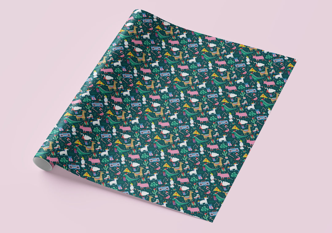NEW! Funky Flamingo Disco Christmas Gift Wrap - Flat Sheet