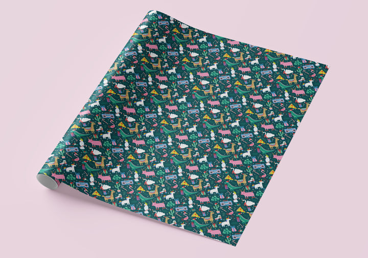 NEW! Funky Flamingo Disco Christmas Gift Wrap - Flat Sheet