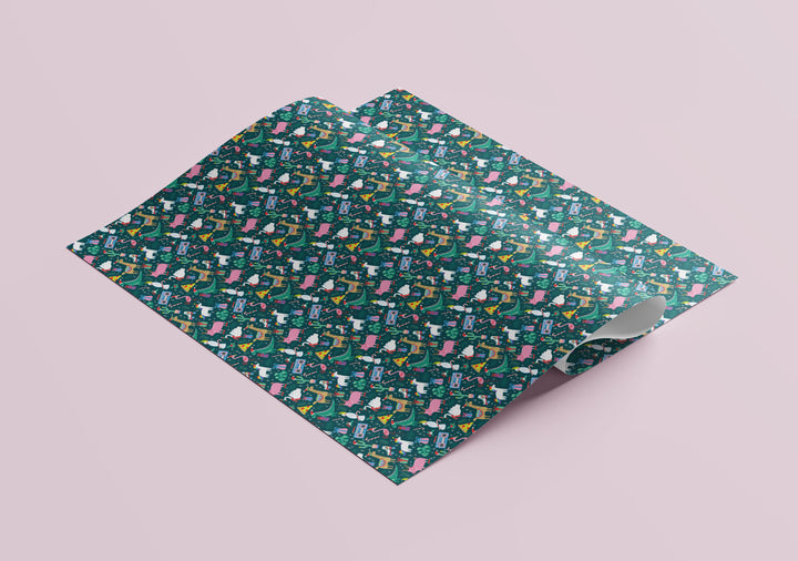 NEW! Funky Flamingo Disco Christmas Gift Wrap - Flat Sheet