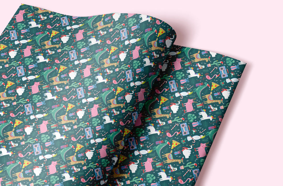 NEW! Funky Flamingo Disco Christmas Gift Wrap - Flat Sheet