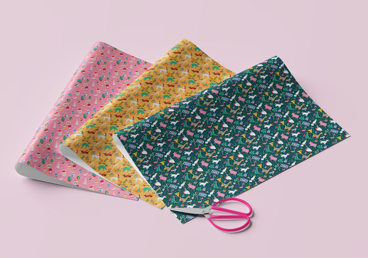 NEW! Funky Flamingo Disco Christmas Gift Wrap - Flat Sheet